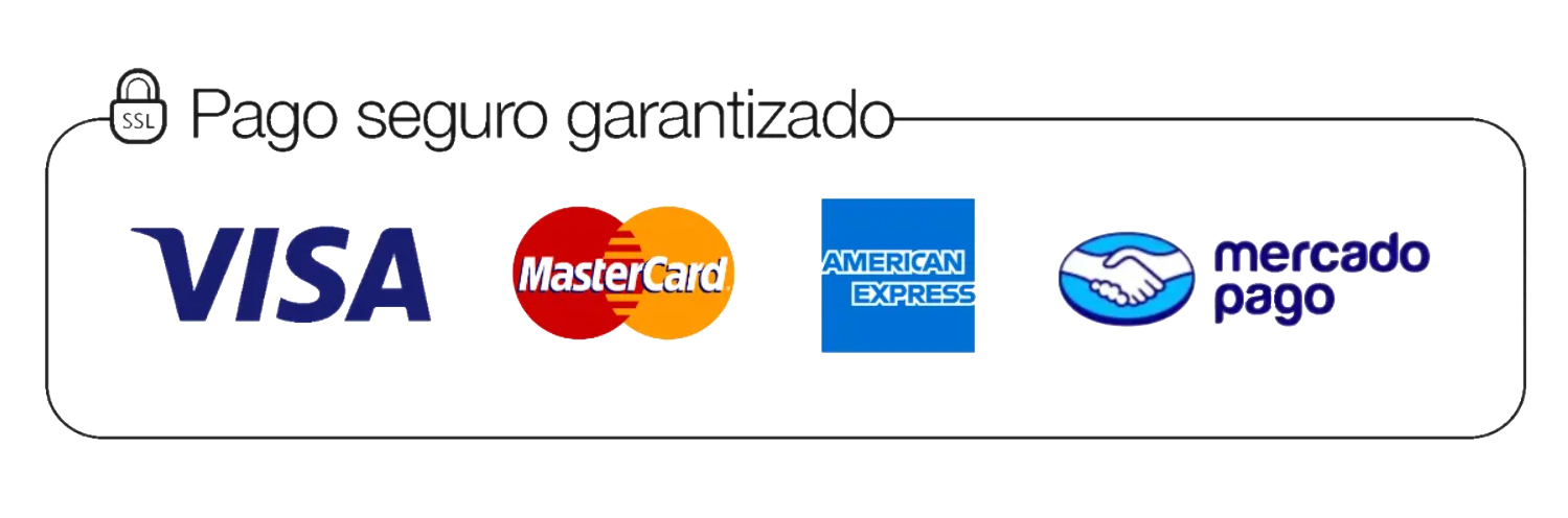 Pago seguro garantizado - Visa, Mastercard, American Express, Mercado Pago